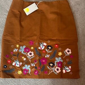 Boden Brown Floral Embroidered Pencil Skirt